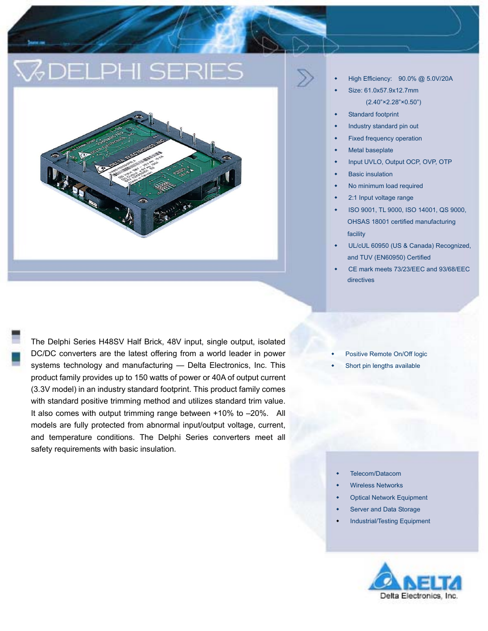 Delta Electronics Delphi Series H48SV User Manual | 14 pages