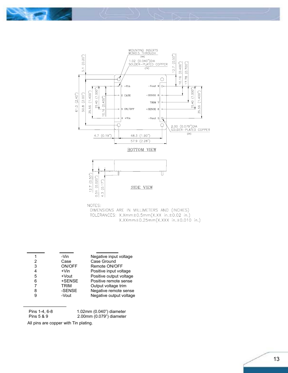 Mechanical drawing | Delta Electronics Delphi Series H48SV User Manual | Page 13 / 14