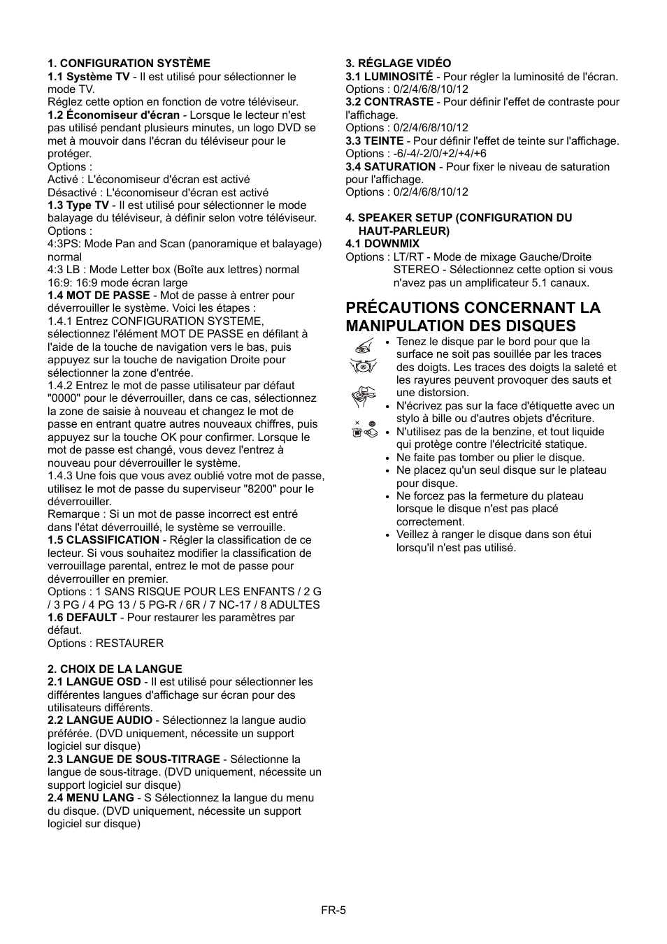 Précautions concernant la manipulation des disques | Mpman PDVS7013 User Manual | Page 14 / 48