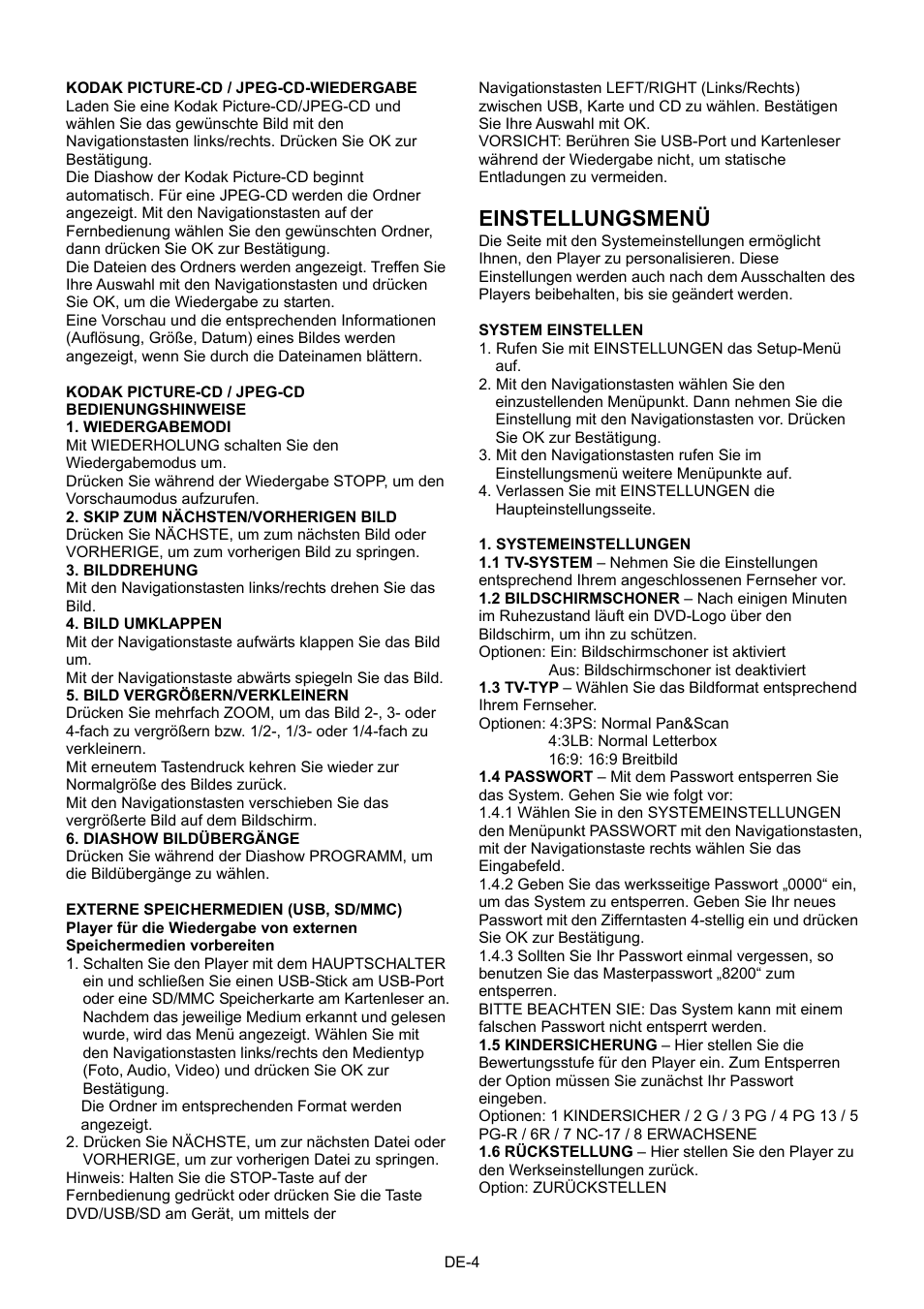 Einstellungsmenü | Mpman PDVS7013 User Manual | Page 21 / 48