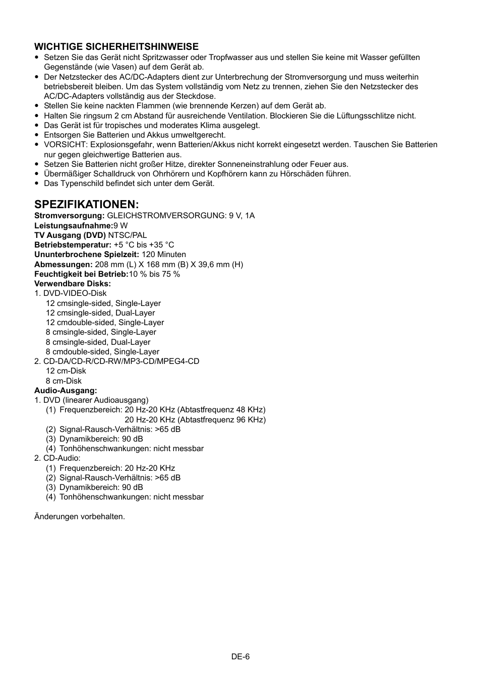 Spezifikationen | Mpman PDVS7013 User Manual | Page 23 / 48