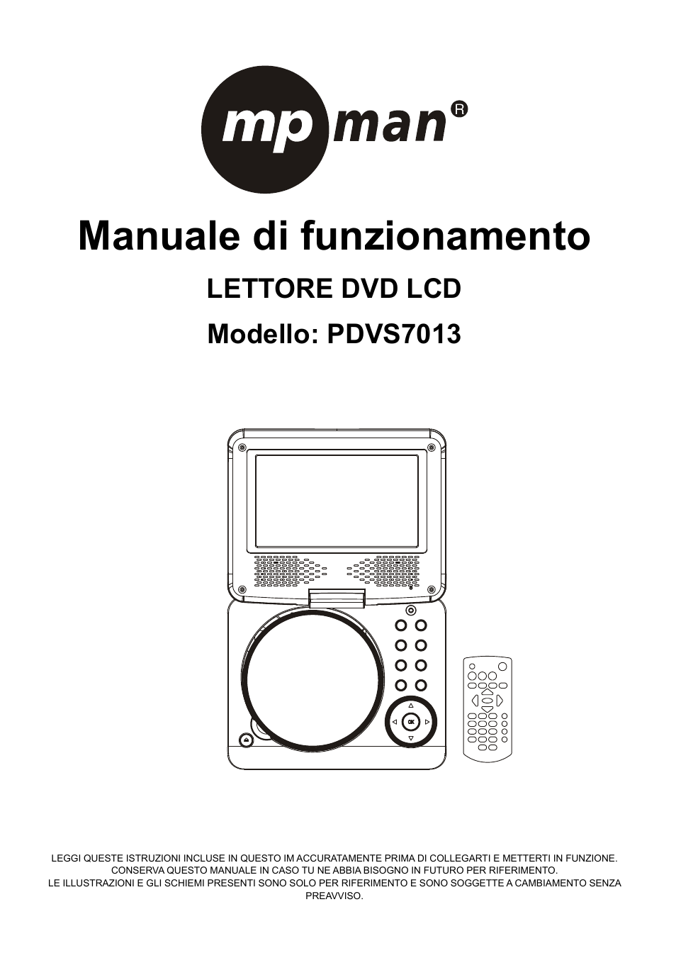 Ib15191-dpu3370bs3-sphe8202p-apk006a-mpman-italian, Manuale di funzionamento, Lettore dvd lcd modello: pdvs7013 | Mpman PDVS7013 User Manual | Page 25 / 48