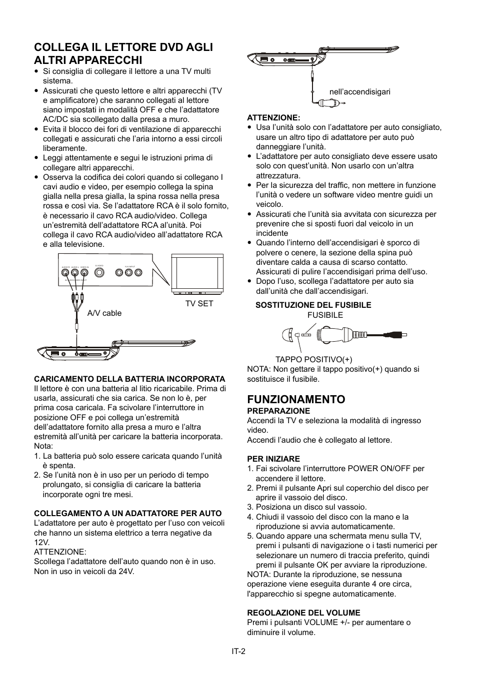 Collega il lettore dvd agli altri apparecchi, Funzionamento | Mpman PDVS7013 User Manual | Page 27 / 48