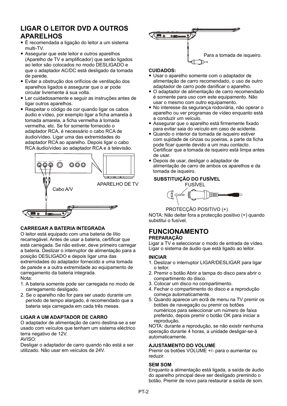 Ligar o leitor dvd a outros aparelhos, Funcionamento | Mpman PDVS7013 User Manual | Page 43 / 48