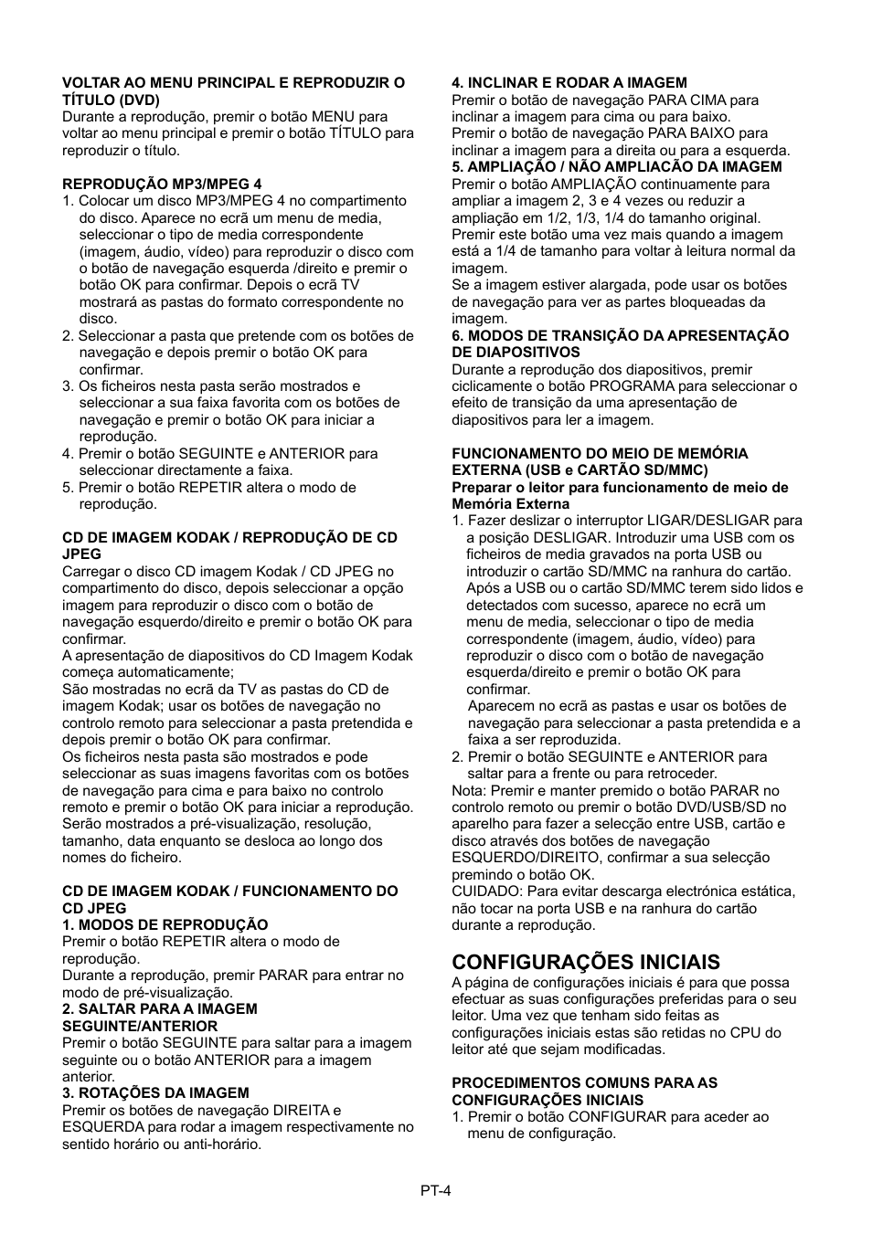 Configurações iniciais | Mpman PDVS7013 User Manual | Page 45 / 48