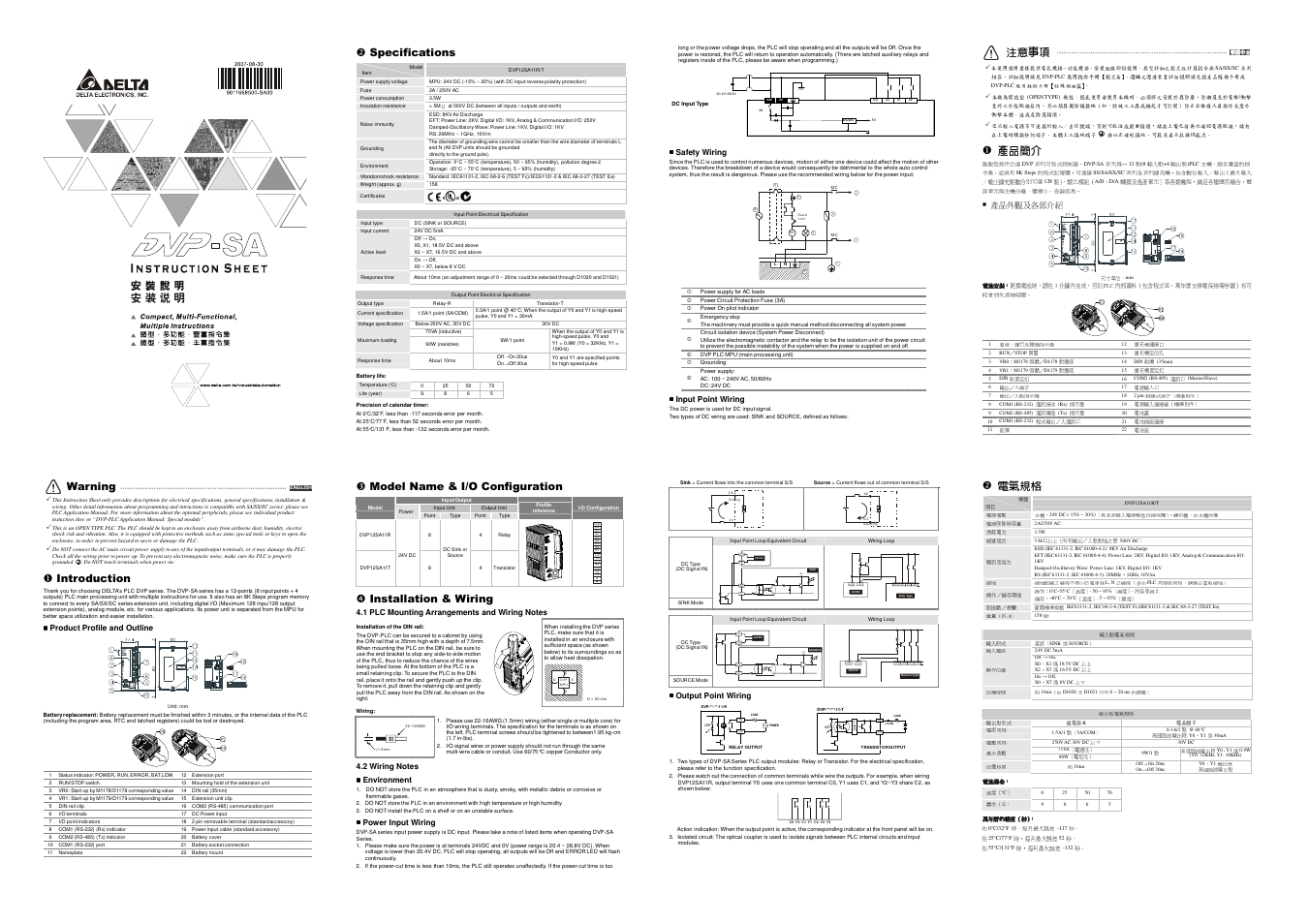 Delta Electronics Programmable Logic Controller DVP-SA User Manual | 2 pages