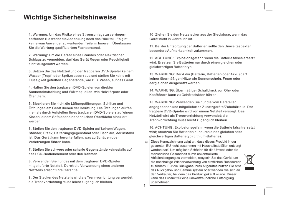 Wichtige sicherheitshinweise | Mpman PDVS7330G User Manual | Page 20 / 63