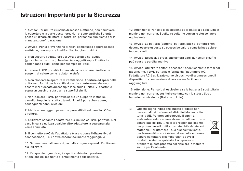 Istruzioni importanti per la sicurezza | Mpman PDVS7330G User Manual | Page 29 / 63
