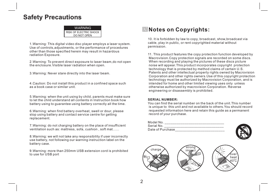 Safety precautions | Mpman PDVS7330G User Manual | Page 3 / 63