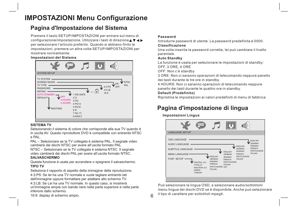 Impostazioni menu configurazione | Mpman PDVS7330G User Manual | Page 34 / 63