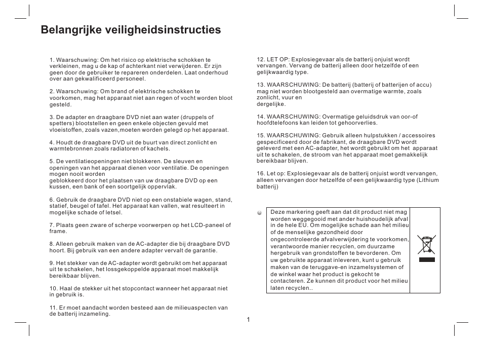 Belangrijke veiligheidsinstructies | Mpman PDVS7330G User Manual | Page 38 / 63