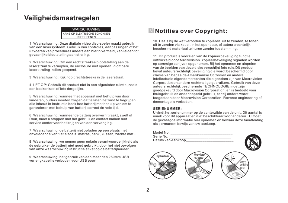 Veiligheidsmaatregelen, Notities over copyright | Mpman PDVS7330G User Manual | Page 39 / 63