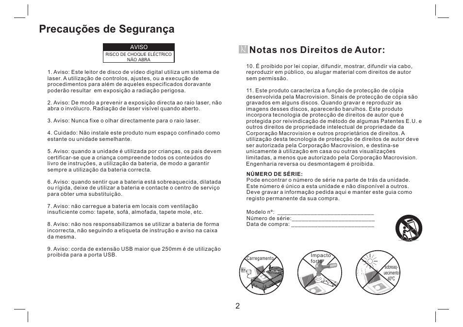 Precauções de segurança, Notas nos direitos de autor | Mpman PDVS7330G User Manual | Page 48 / 63