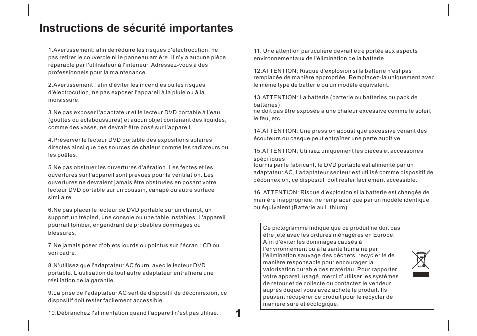Instructions de sécurité importantes | Mpman PDVS9330G User Manual | Page 12 / 40