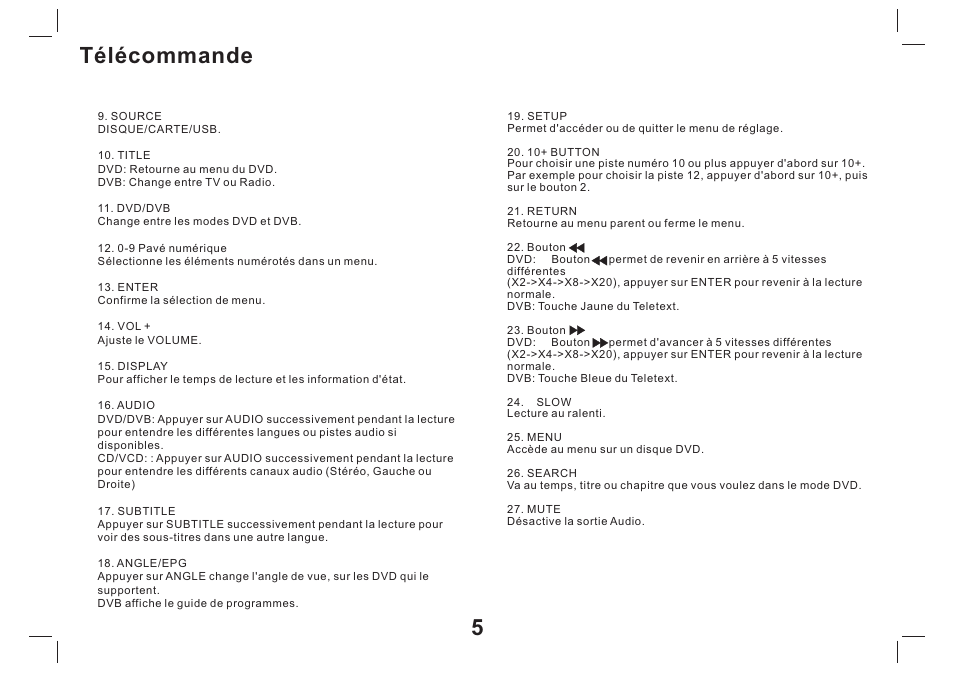Télécommande 5 | Mpman PDVS9330G User Manual | Page 16 / 40