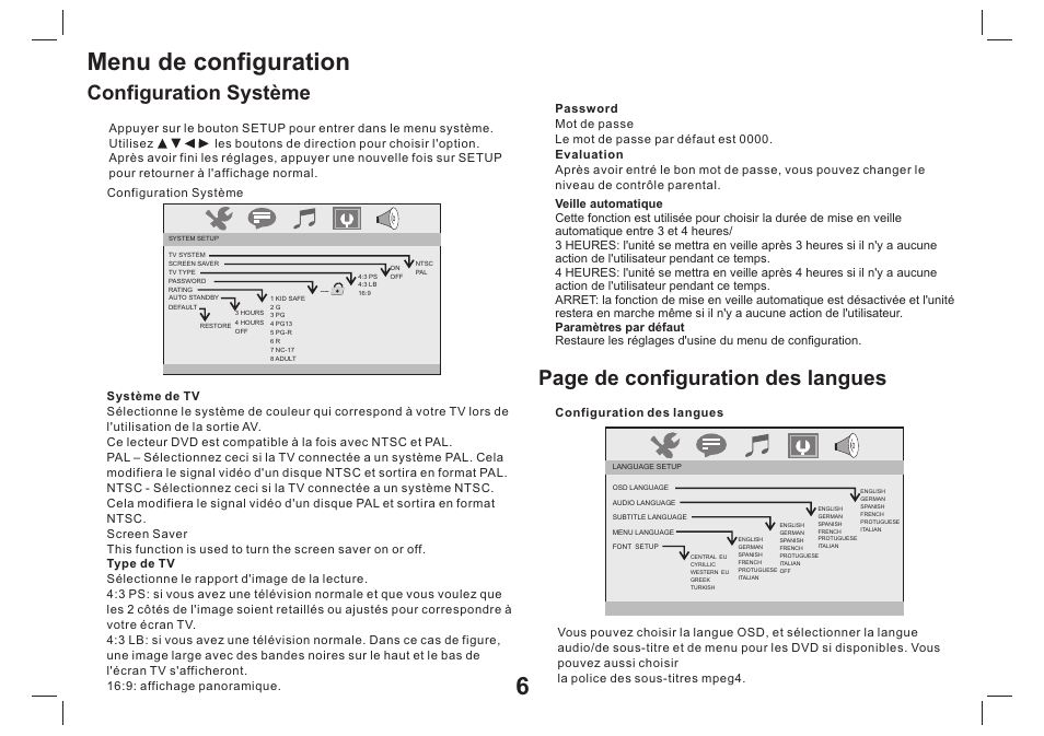 Menu de configuration | Mpman PDVS9330G User Manual | Page 17 / 40