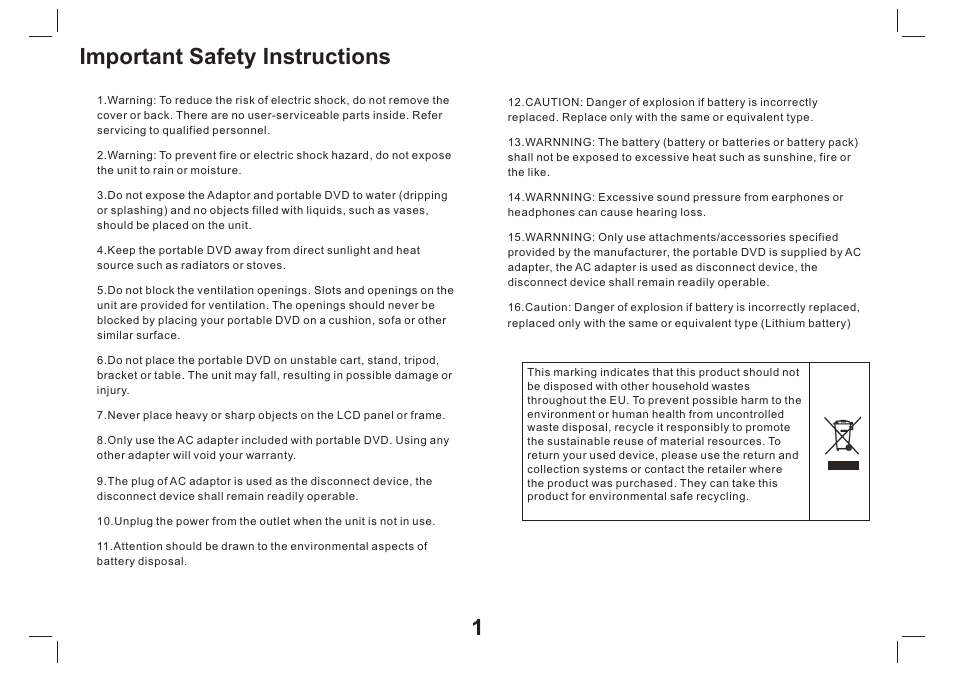 Important safety instructions | Mpman PDVS9330G User Manual | Page 2 / 40