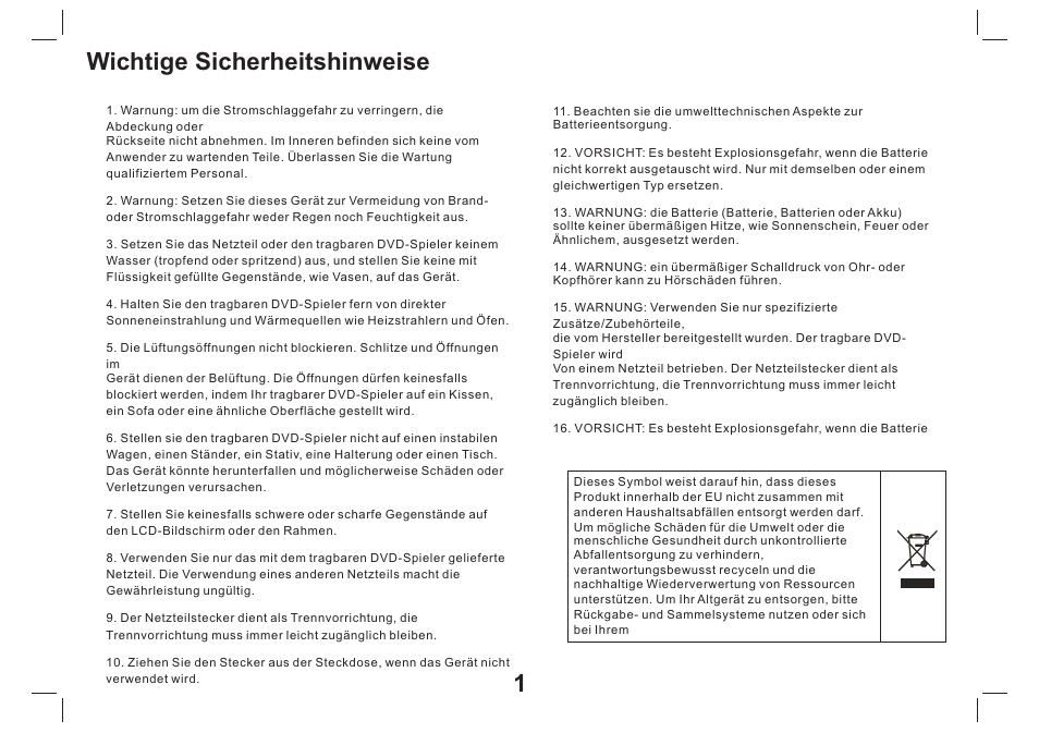 Wichtige sicherheitshinweise | Mpman PDVS9330G User Manual | Page 22 / 40