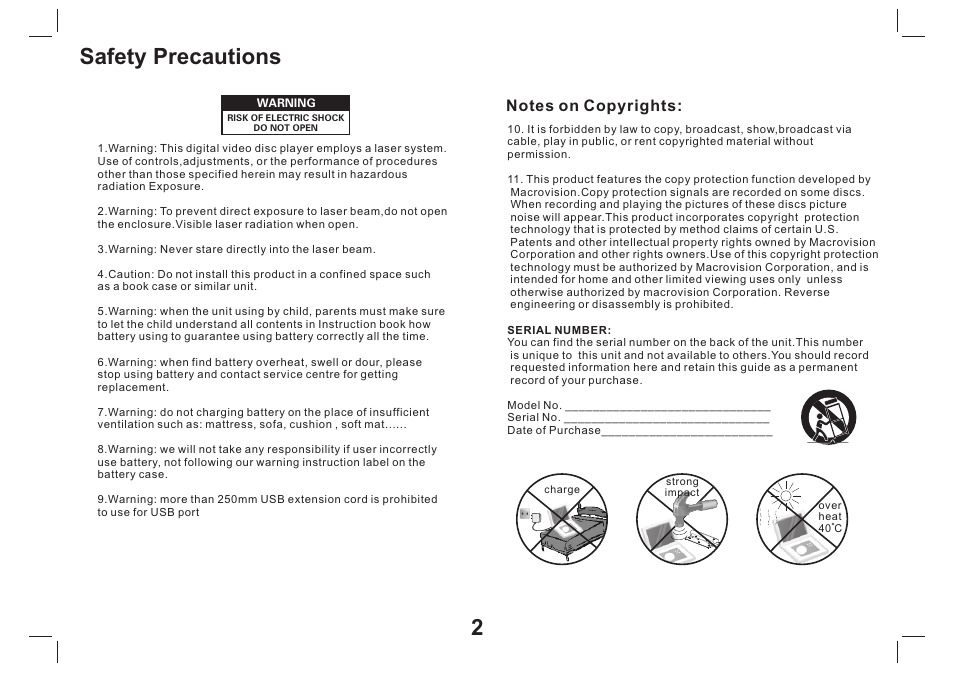 2safety precautions | Mpman PDVS9330G User Manual | Page 3 / 40