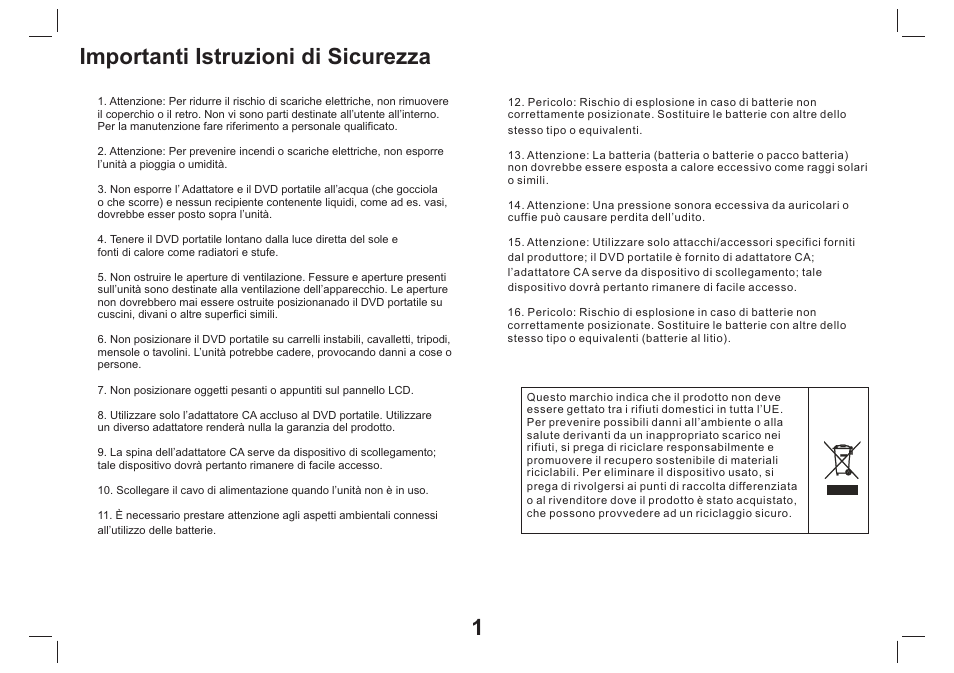 Importanti istruzioni di sicurezza | Mpman PDVS9330G User Manual | Page 32 / 40