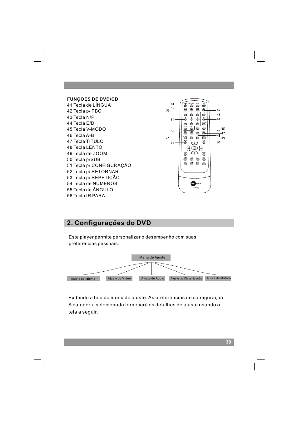 页面 41, Configurações do dvd | Mpman 540DVD User Manual | Page 41 / 44