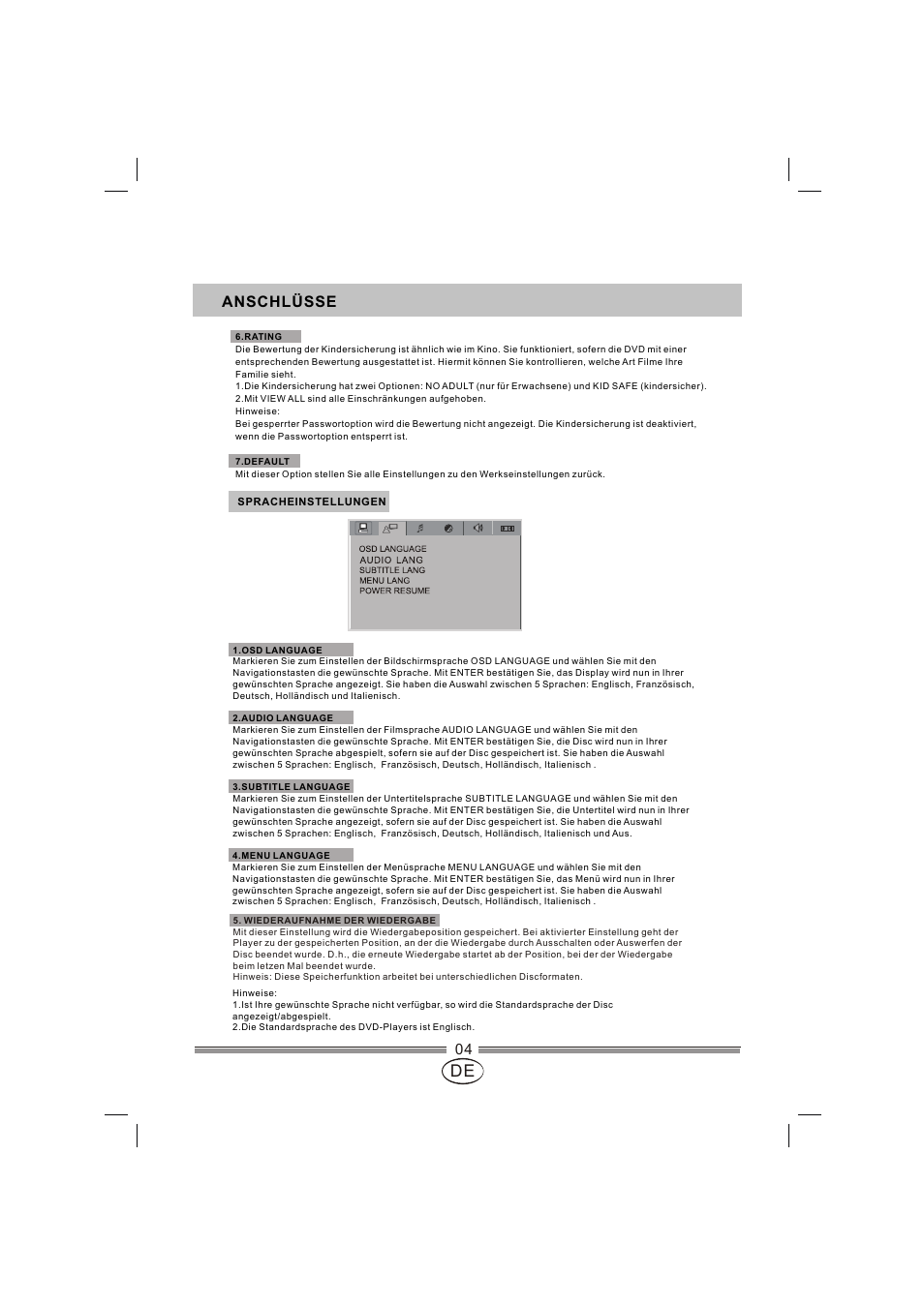 页面 29, Anschlüsse | Mpman XVD820 HDMI User Manual | Page 29 / 60