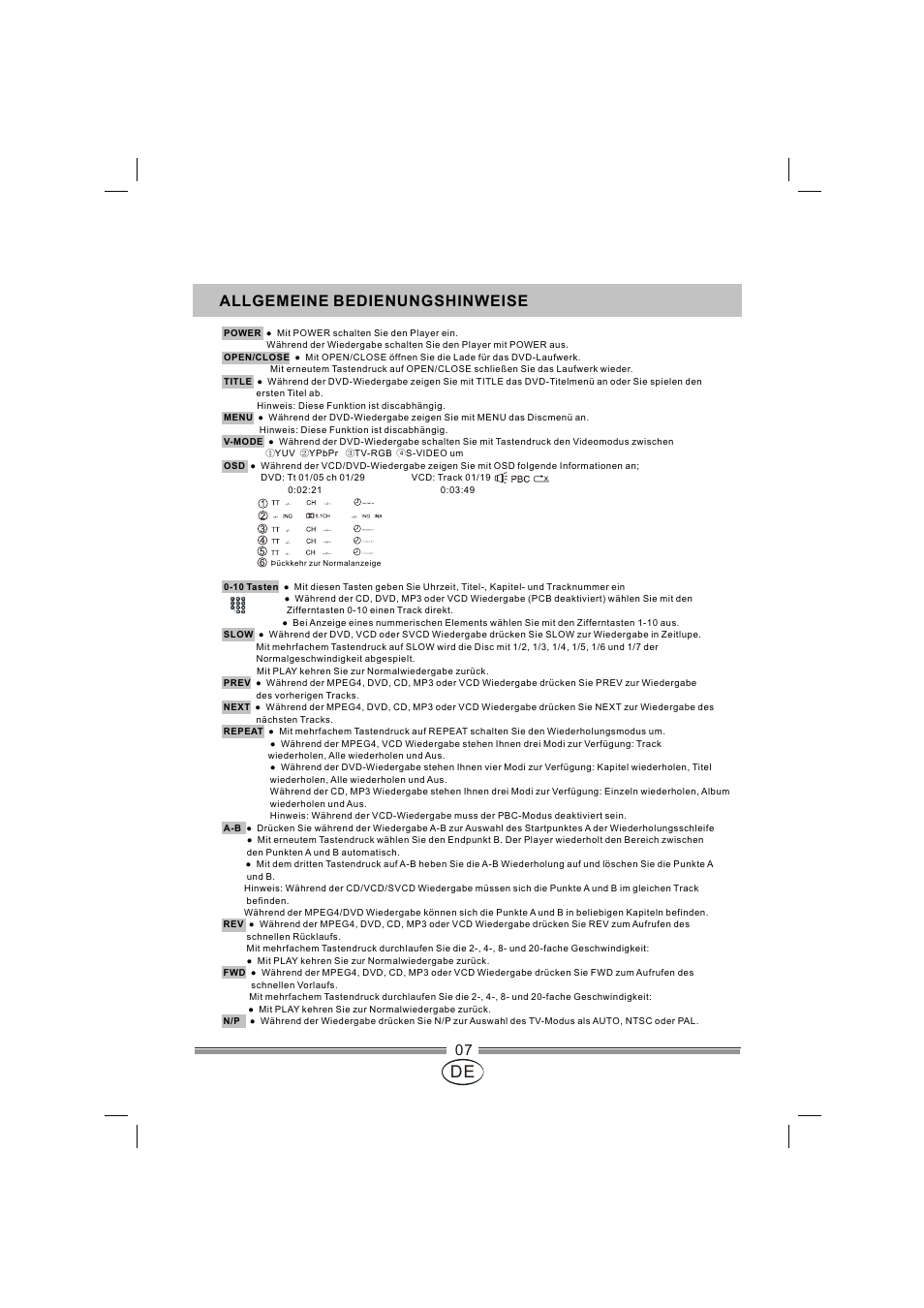 页面 32, Allgemeine bedienungshinweise | Mpman XVD820 HDMI User Manual | Page 32 / 60