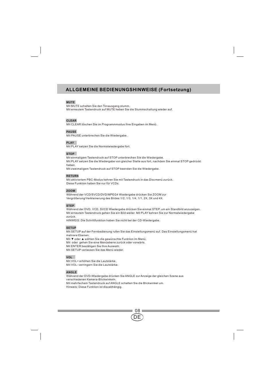 页面 33, Allgemeine bedienungshinweise (fortsetzung) | Mpman XVD820 HDMI User Manual | Page 33 / 60