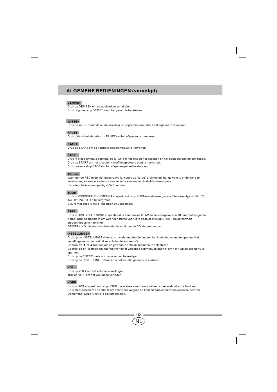 页面 45, Algemene bedieningen (vervolgd) | Mpman XVD820 HDMI User Manual | Page 45 / 60