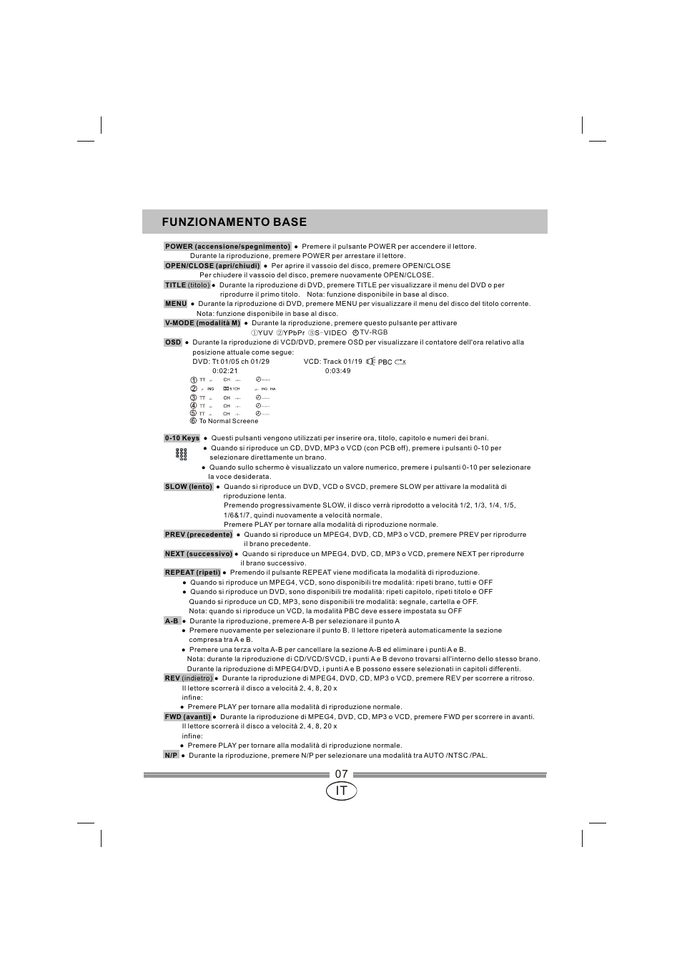 页面 56, Funzionamento base | Mpman XVD820 HDMI User Manual | Page 56 / 60