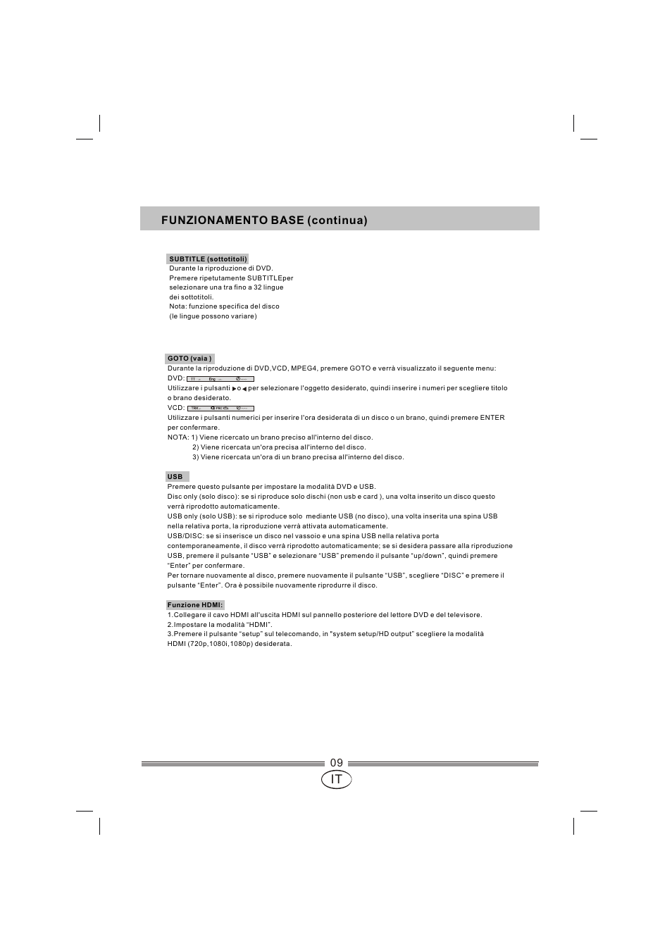 页面 58, Funzionamento base (continua) | Mpman XVD820 HDMI User Manual | Page 58 / 60