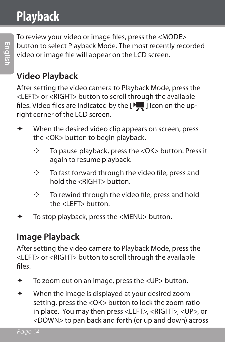 Playback, Video playback, Image playback | Mpman PC20 User Manual | Page 14 / 32