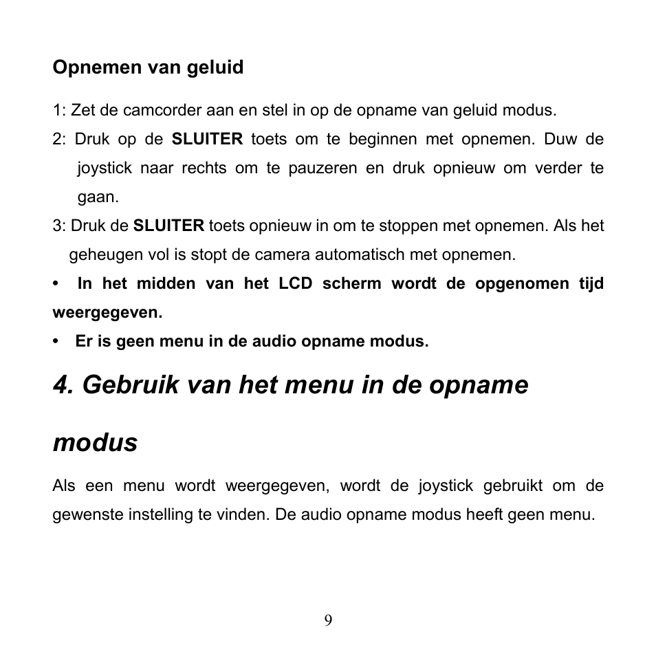 Gebruik van het menu in de opname modus | Mpman PC24 User Manual | Page 107 / 122