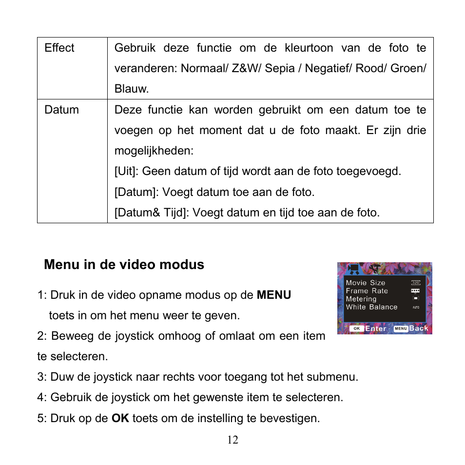 Menu in de video modus | Mpman PC24 User Manual | Page 110 / 122