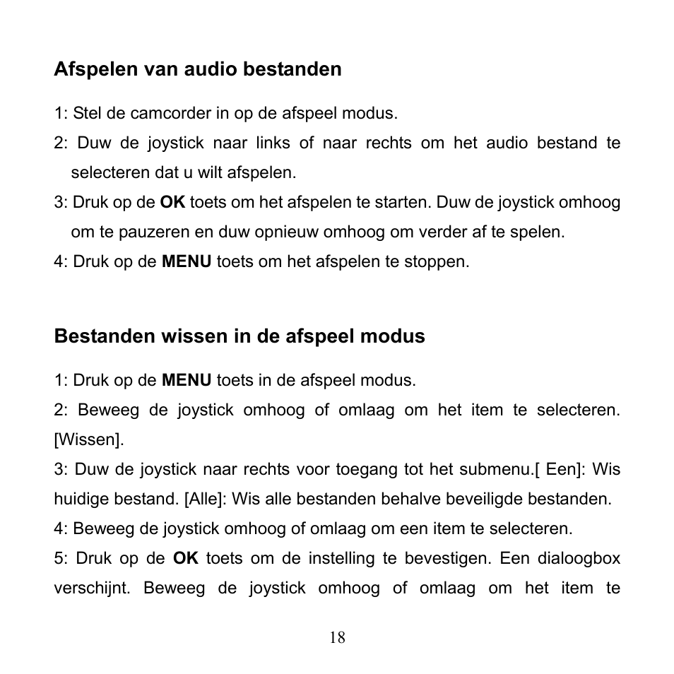 Afspelen van audio bestanden, Bestanden wissen in de afspeel modus | Mpman PC24 User Manual | Page 116 / 122