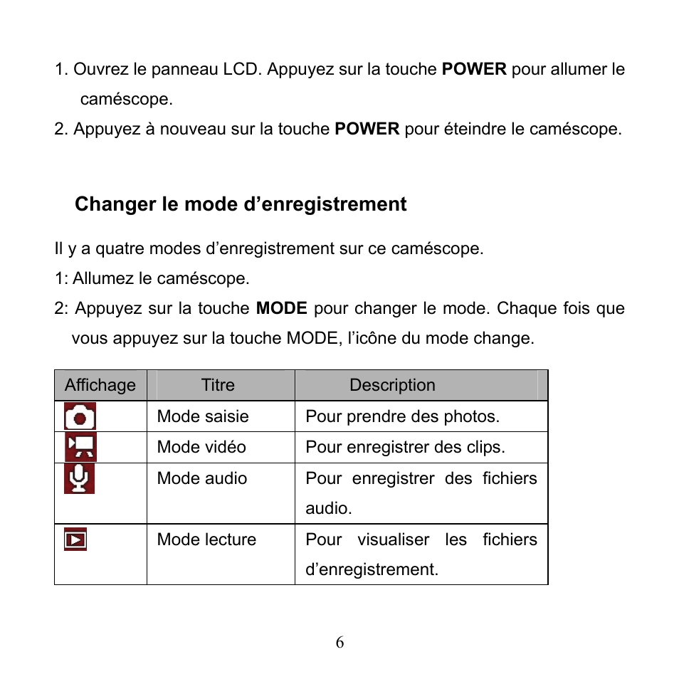 Changer le mode d’enregistrement | Mpman PC24 User Manual | Page 29 / 122