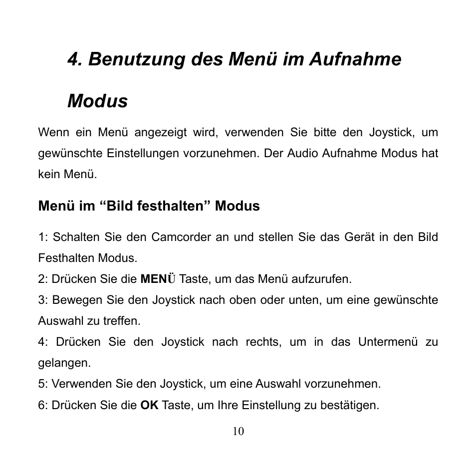 Benutzung des menü im aufnahme modus | Mpman PC24 User Manual | Page 58 / 122