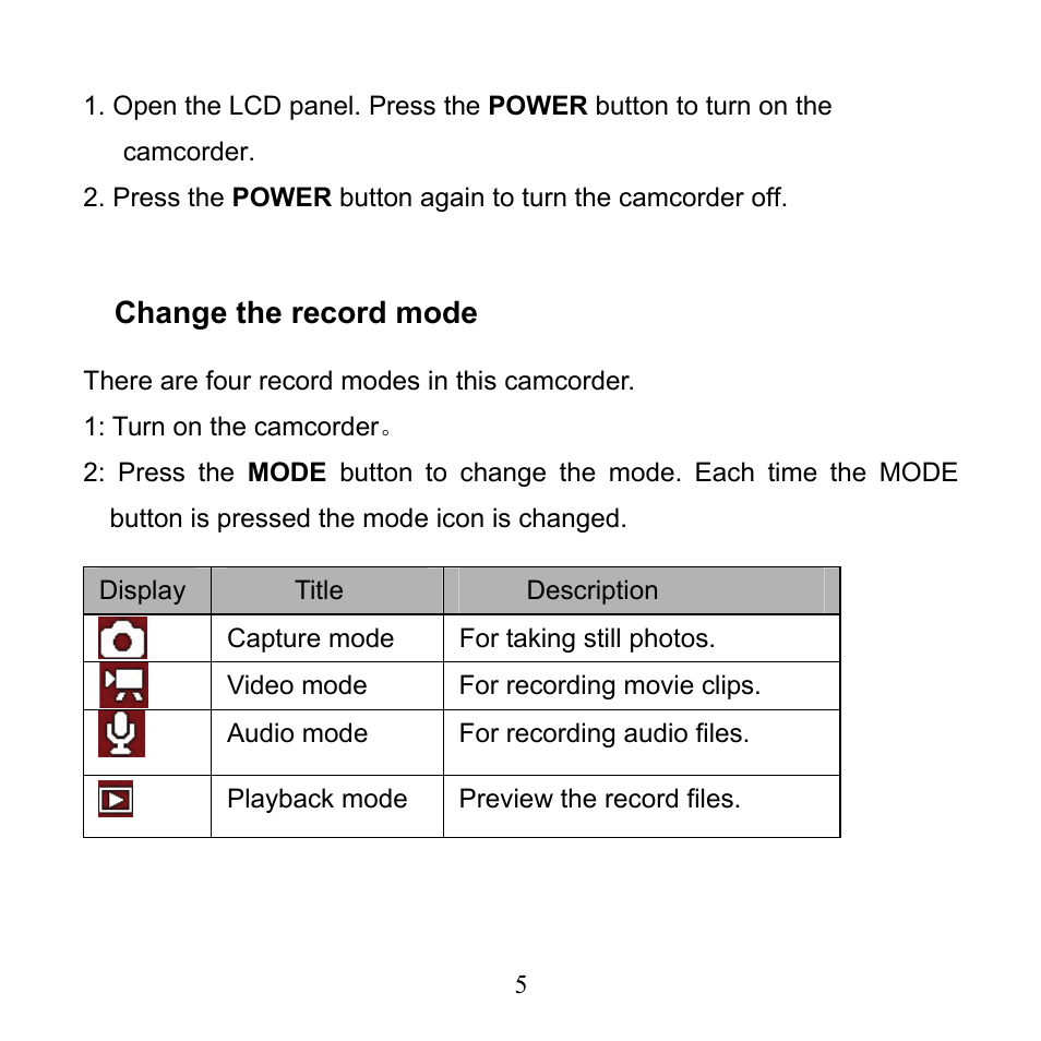 Change the record mode | Mpman PC24 User Manual | Page 6 / 122