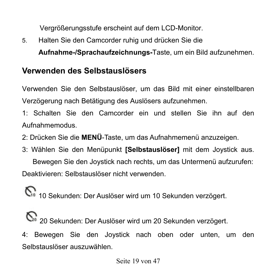 Verwenden des selbstauslösers | Mpman PC39HD User Manual | Page 102 / 216