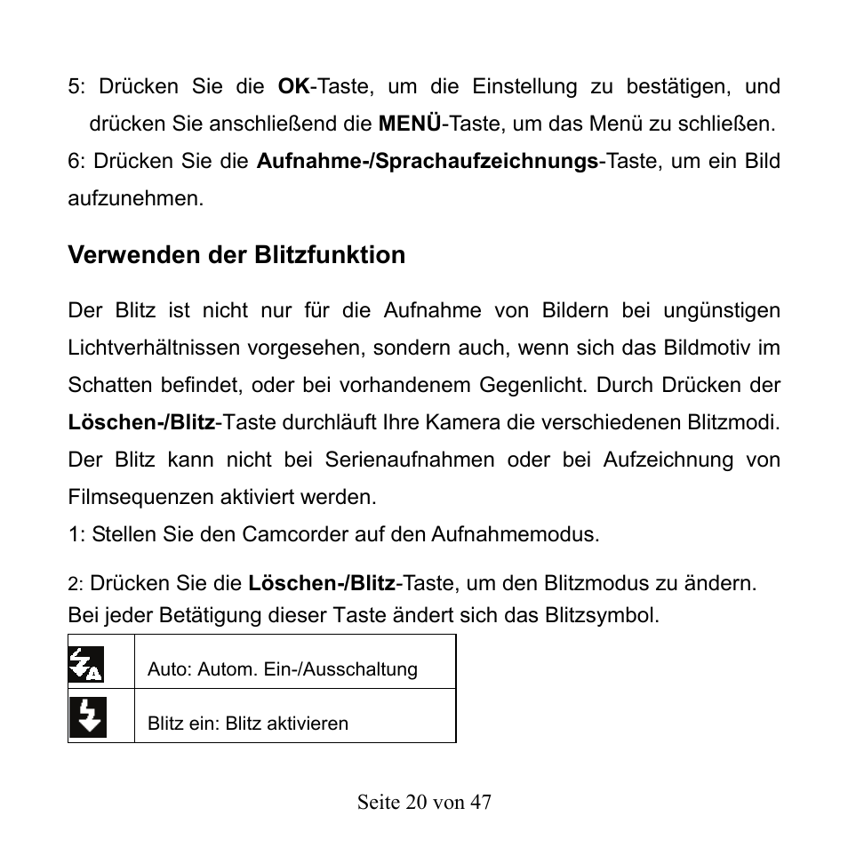 Verwenden der blitzfunktion | Mpman PC39HD User Manual | Page 103 / 216