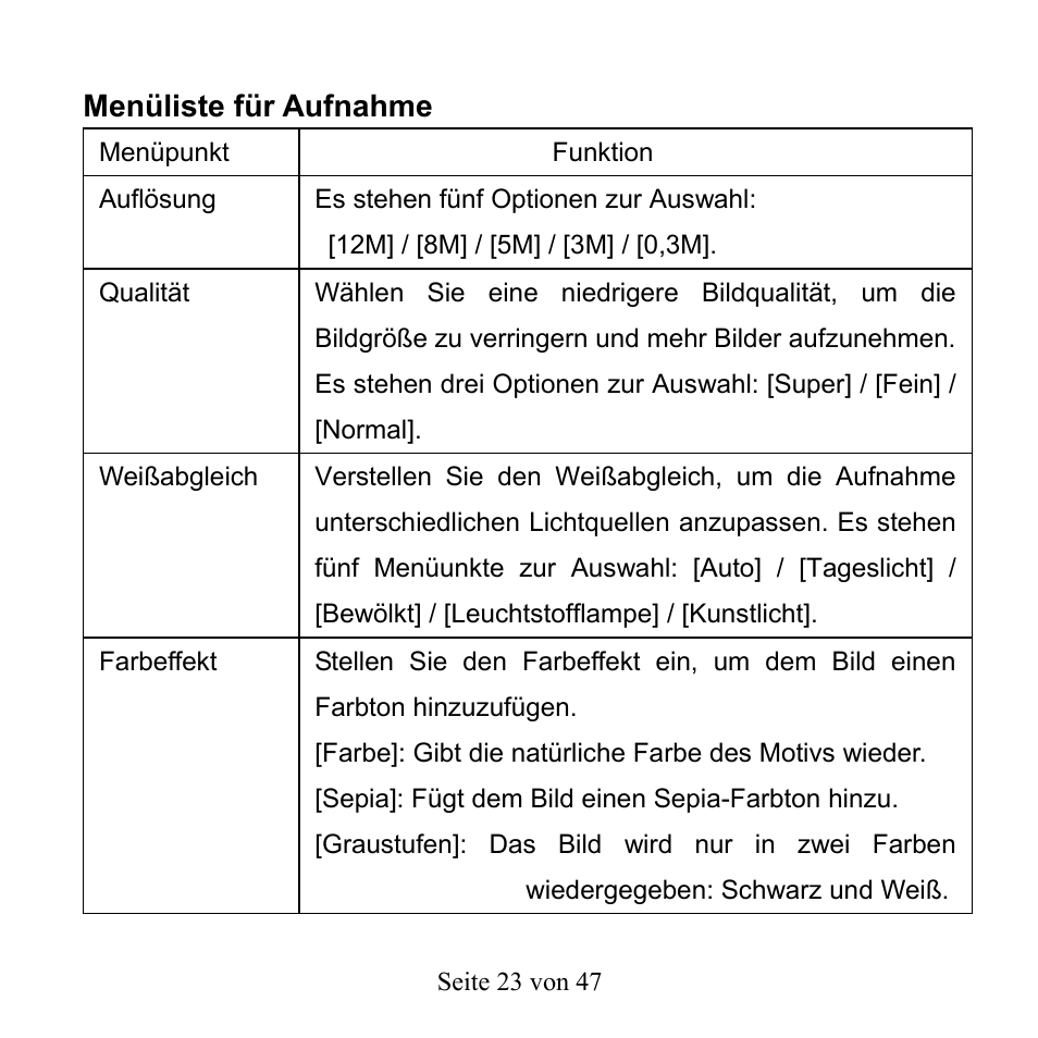 Menüliste für aufnahme | Mpman PC39HD User Manual | Page 106 / 216