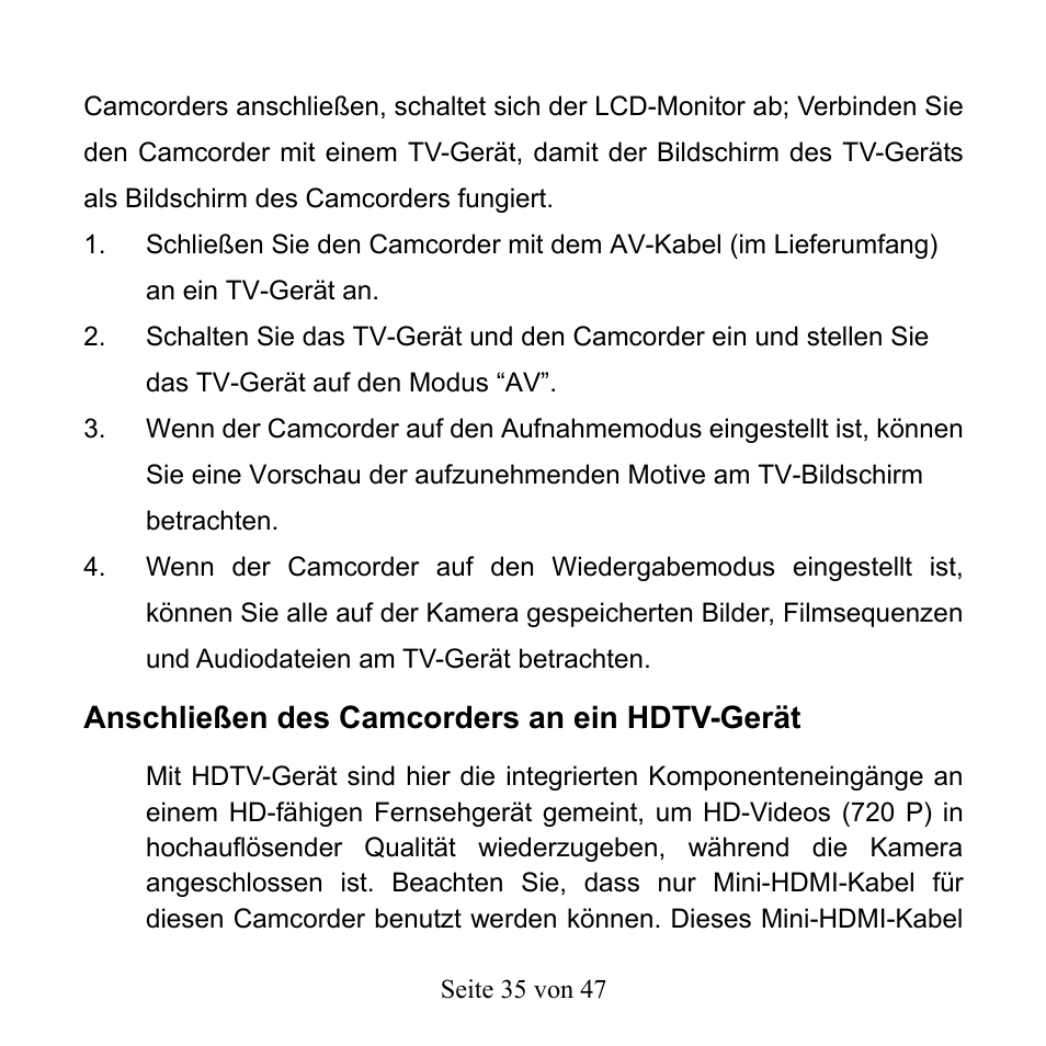 Anschließen des camcorders an ein hdtv-gerät | Mpman PC39HD User Manual | Page 118 / 216