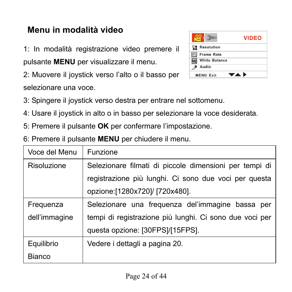Menu in modalità video | Mpman PC39HD User Manual | Page 154 / 216