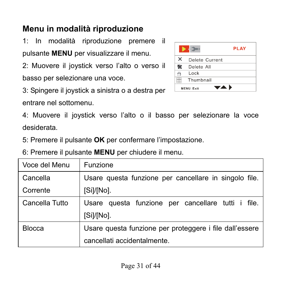 Menu in modalità riproduzione | Mpman PC39HD User Manual | Page 161 / 216