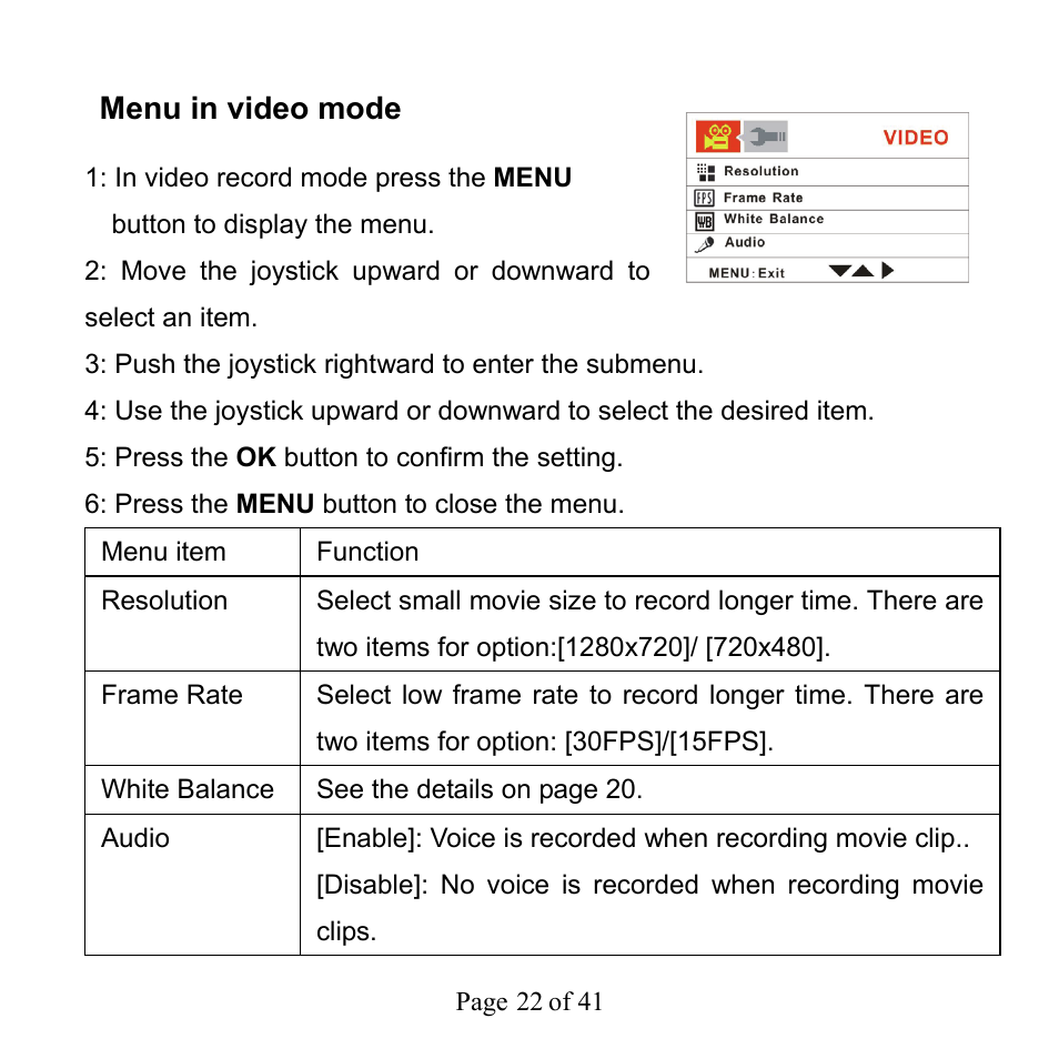 Menu in video mode | Mpman PC39HD User Manual | Page 22 / 216