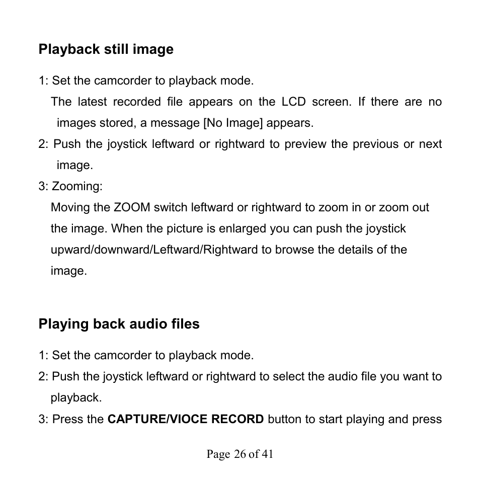 Playback still image, Playing back audio files | Mpman PC39HD User Manual | Page 26 / 216
