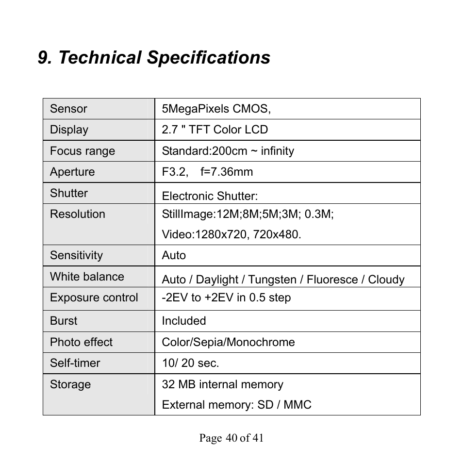 Technical specifications | Mpman PC39HD User Manual | Page 40 / 216