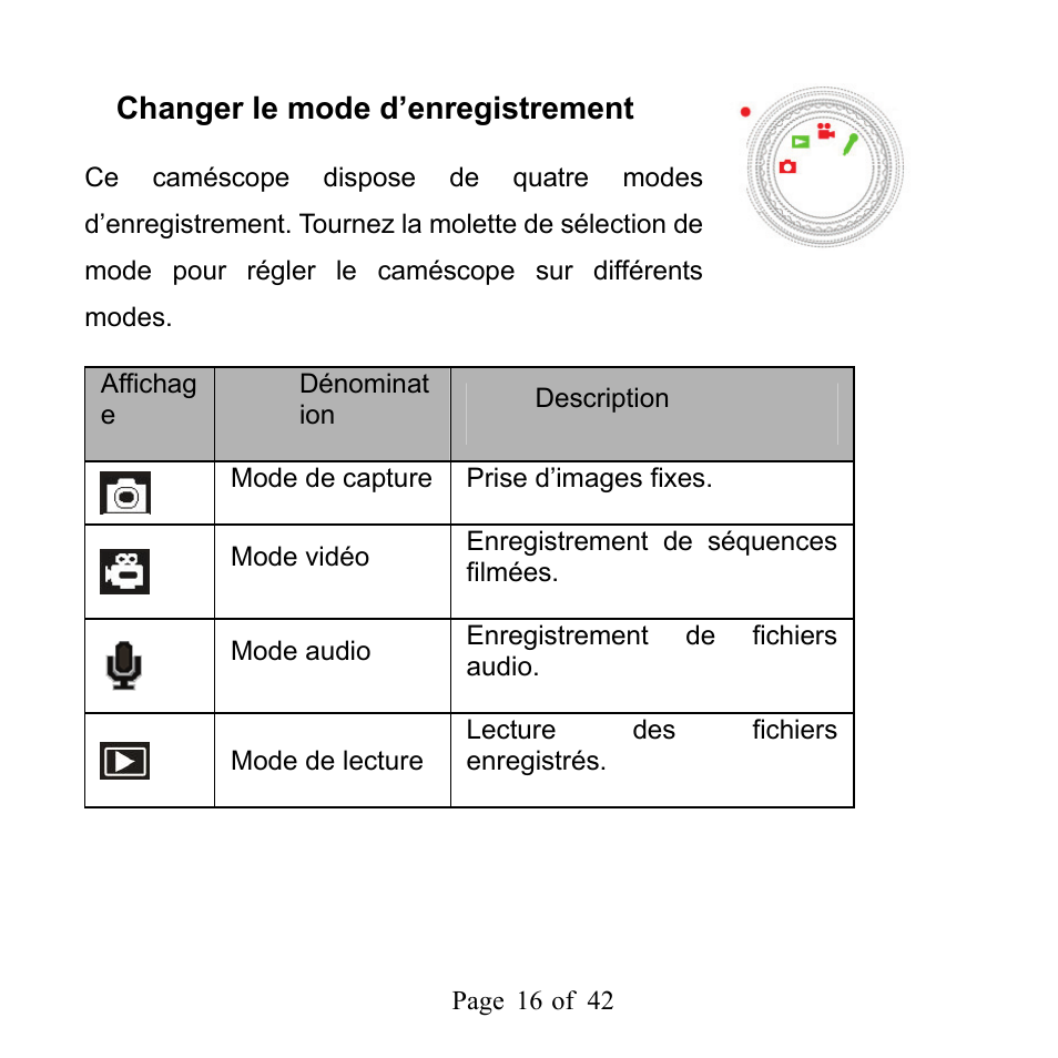 Changer le mode d’enregistrement | Mpman PC39HD User Manual | Page 57 / 216