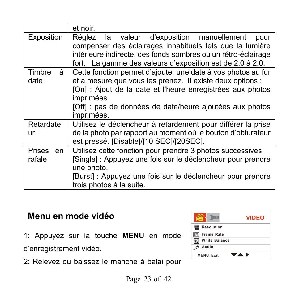Menu en mode vidéo | Mpman PC39HD User Manual | Page 64 / 216
