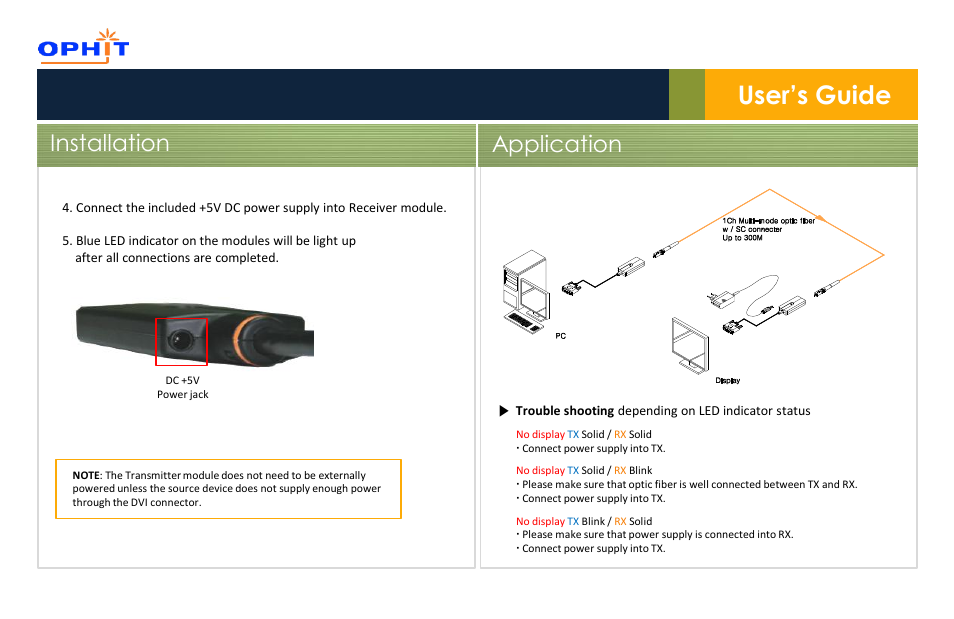 User’s guide, Installation application | OPHIT DSH User Manual | Page 3 / 6